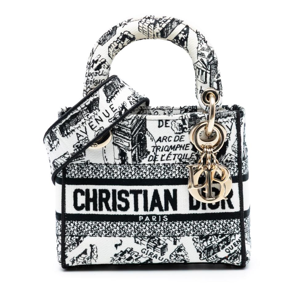 Christian Dior AB Dior White with Black Canvas Fabric Mini Embroidered Plan de Paris Lady D Lite Italy