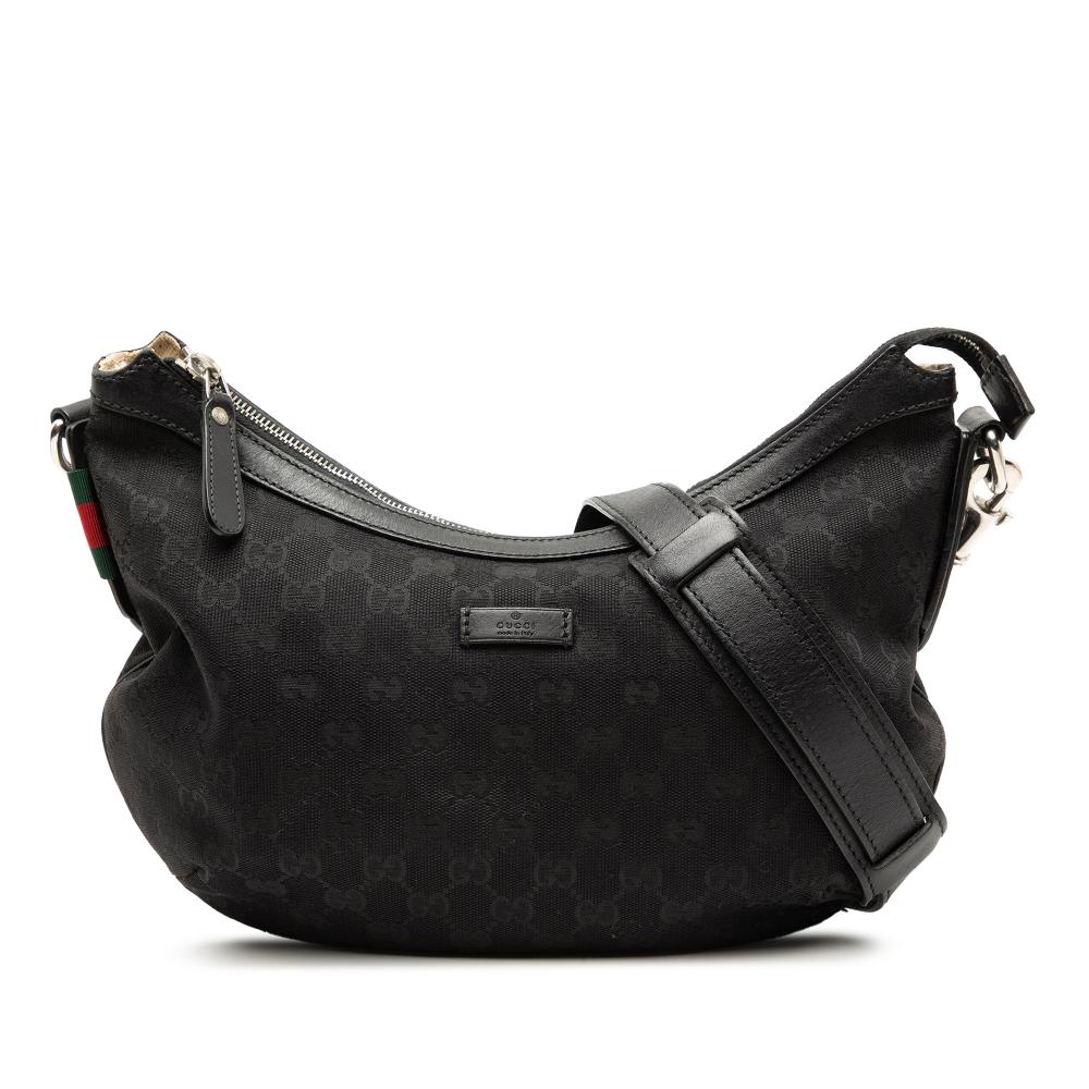 Gucci B Gucci Black Canvas Fabric GG Web Crossbody Italy