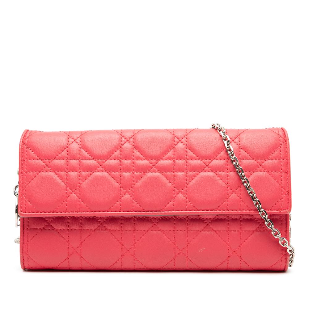 Christian Dior B Dior Pink Blush Lambskin Leather Leather Lambskin Cannage Lady Dior Wallet On Chain Italy