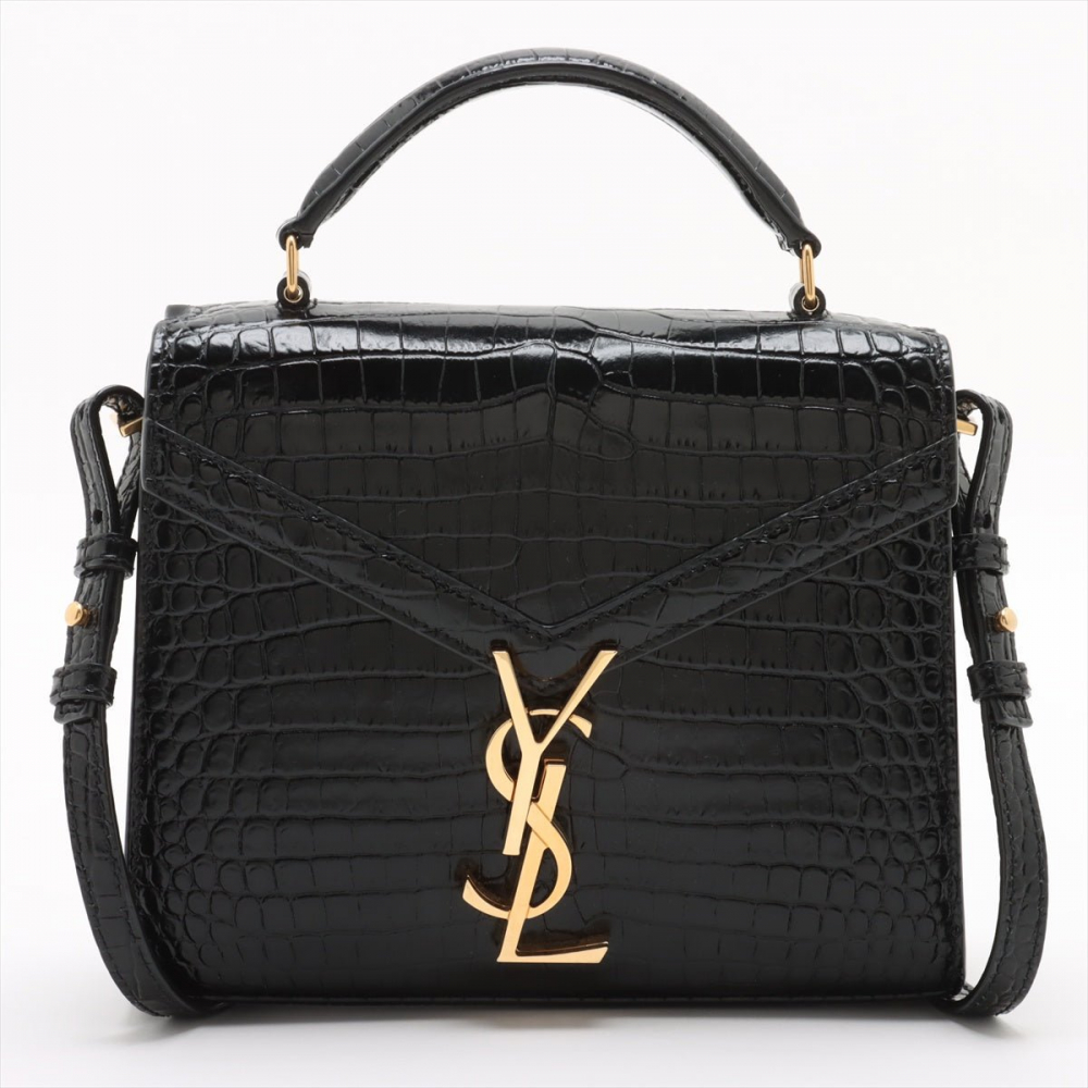 Saint Laurent Cassandre Mini Leather Moc Croc Top-handle Handbag Black