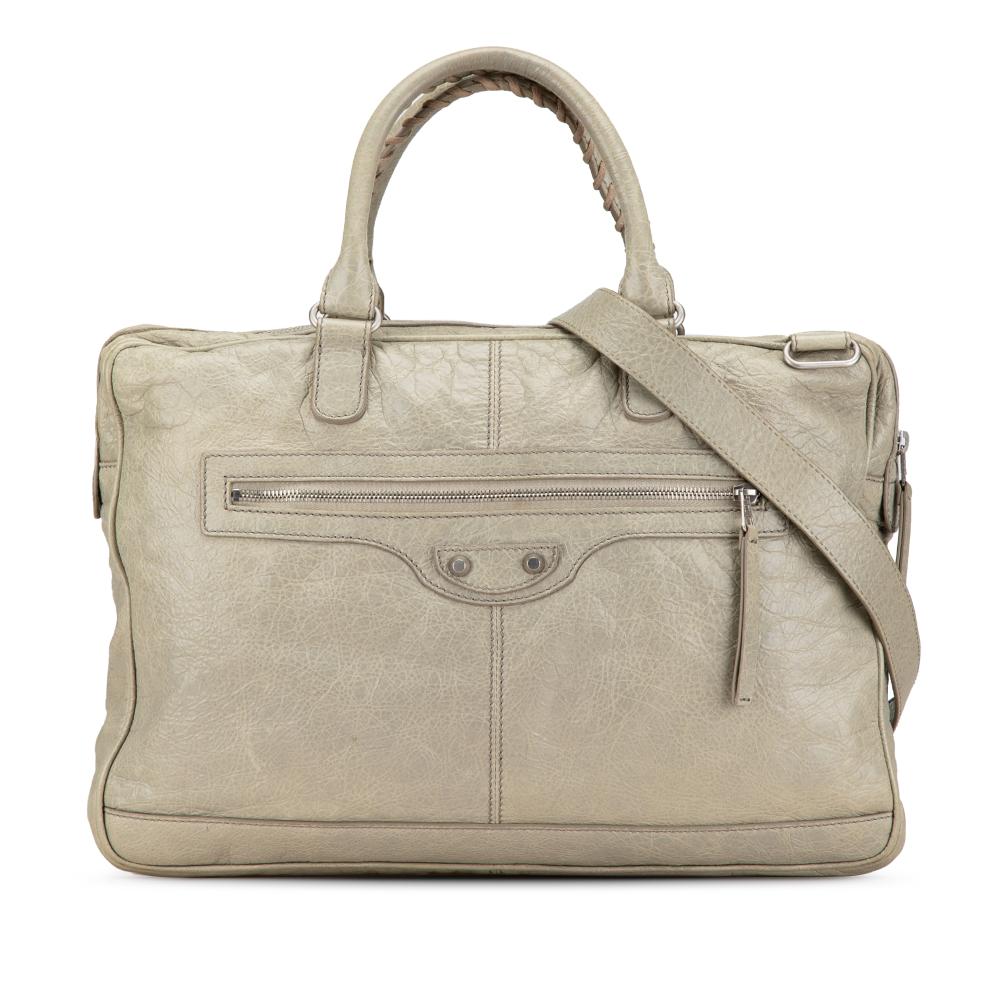 Balenciaga Gray Light Gray Lambskin Leather Leather Lambskin Motocross Classic Bridge Satchel Italy