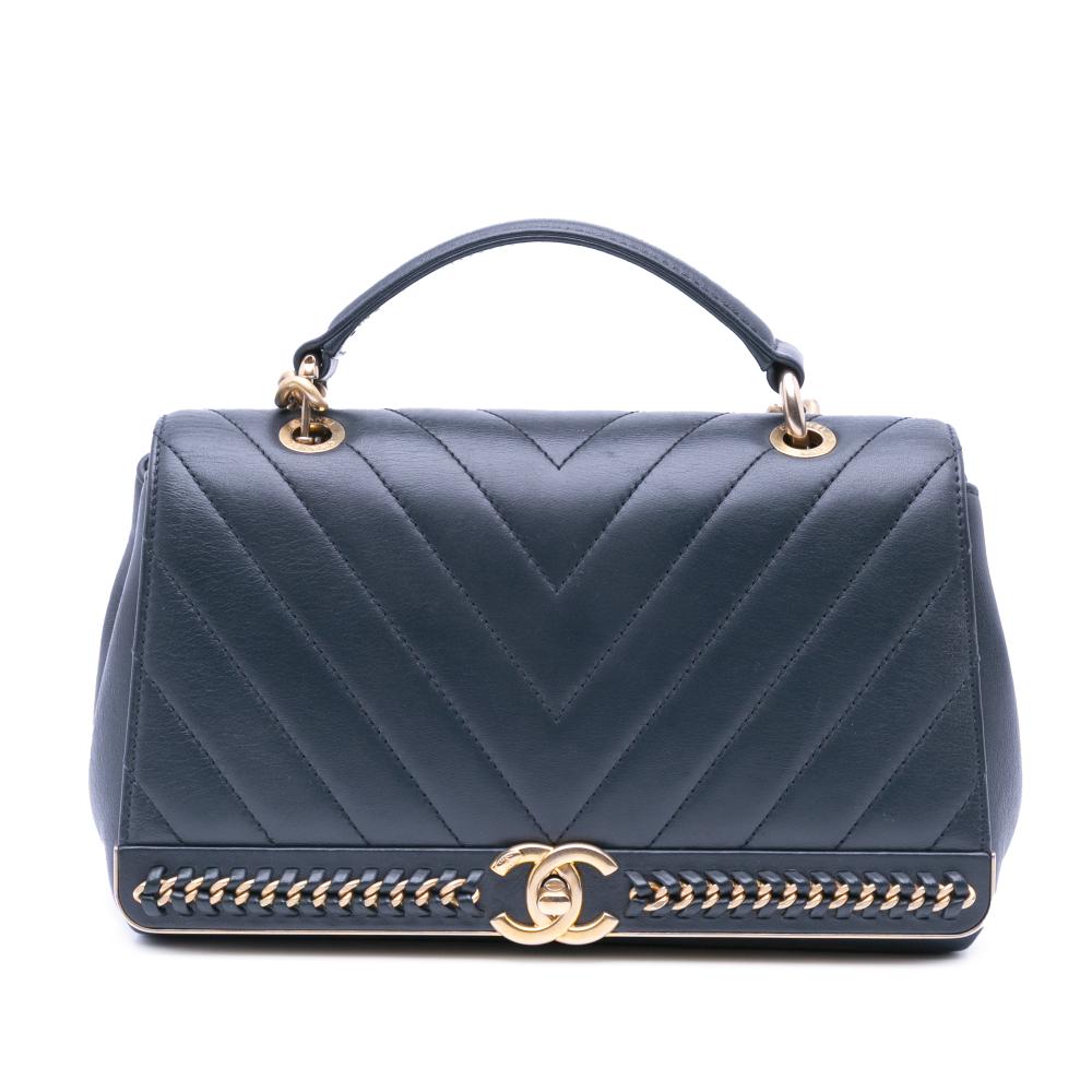 Chanel B Chanel Black Sheepskin Leather Leather Chevron Sheepskin Stitched Chain Top Handle Flap Italy