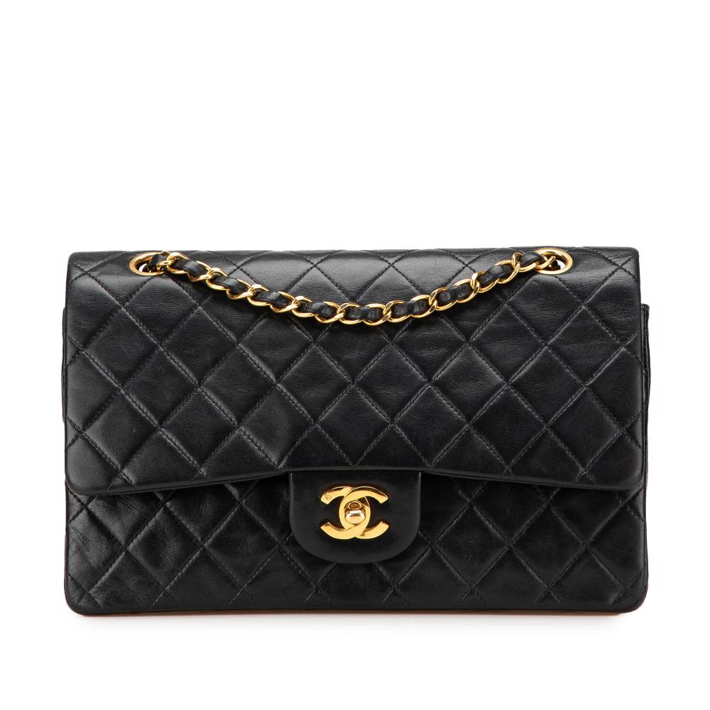 Chanel B Chanel Black Lambskin Leather Leather Medium Classic Lambskin Double Flap France