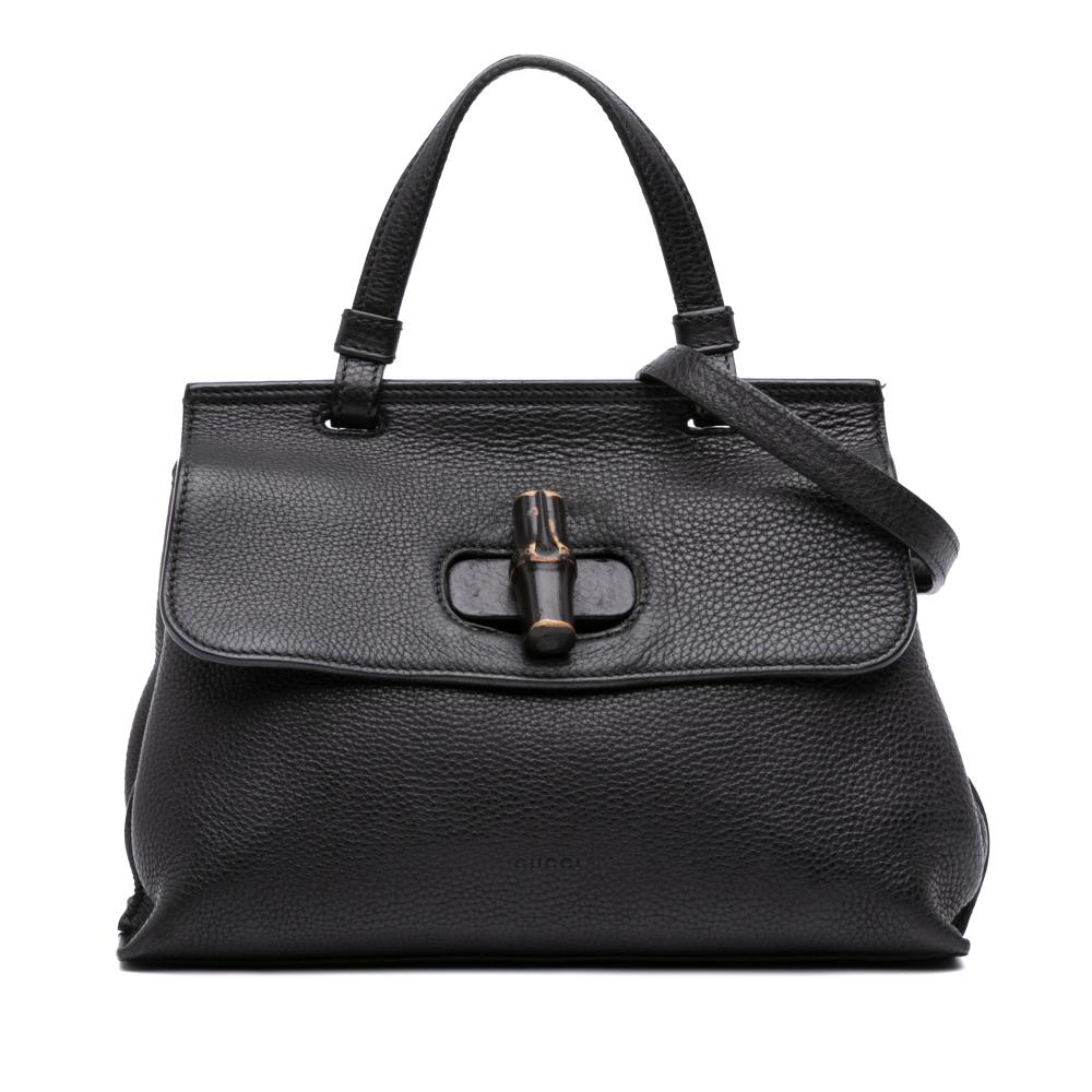 Gucci B Gucci Black Calf Leather Small Bamboo Daily Satchel Italy