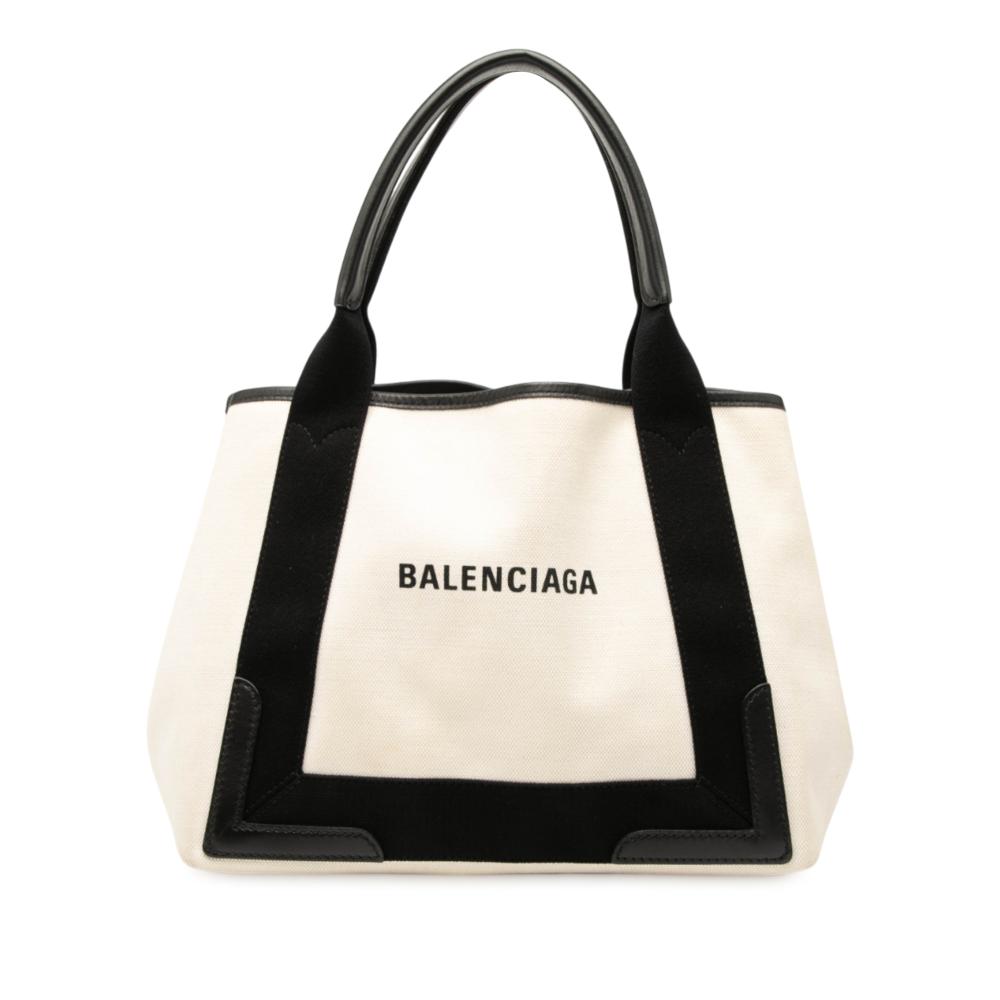 Balenciaga B Balenciaga White Canvas Fabric Navy Cabas Tote S Italy
