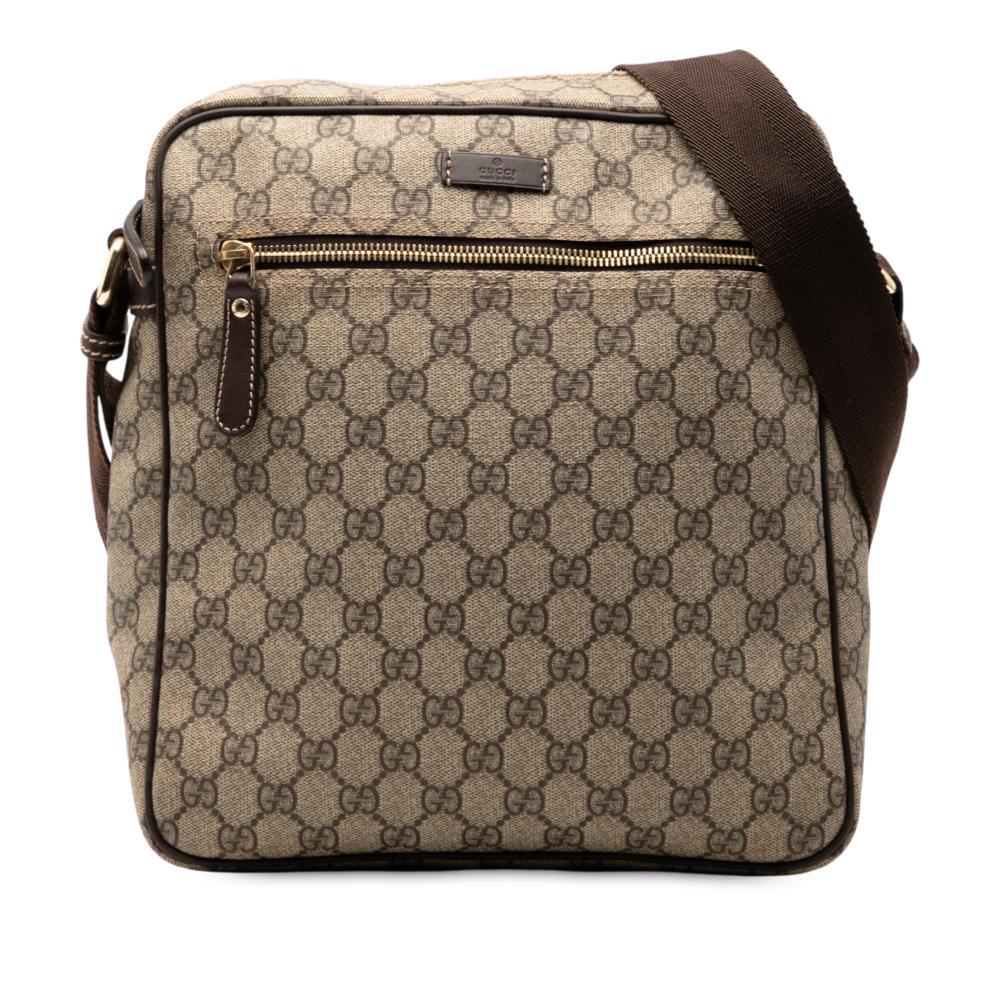 Gucci B Gucci Brown Beige Coated Canvas Fabric GG Supreme Crossbody Italy