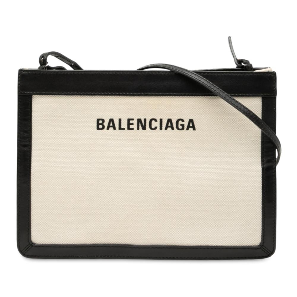 Balenciaga B Balenciaga Brown Light Beige Canvas Fabric Navy Pochette Crossbody Italy