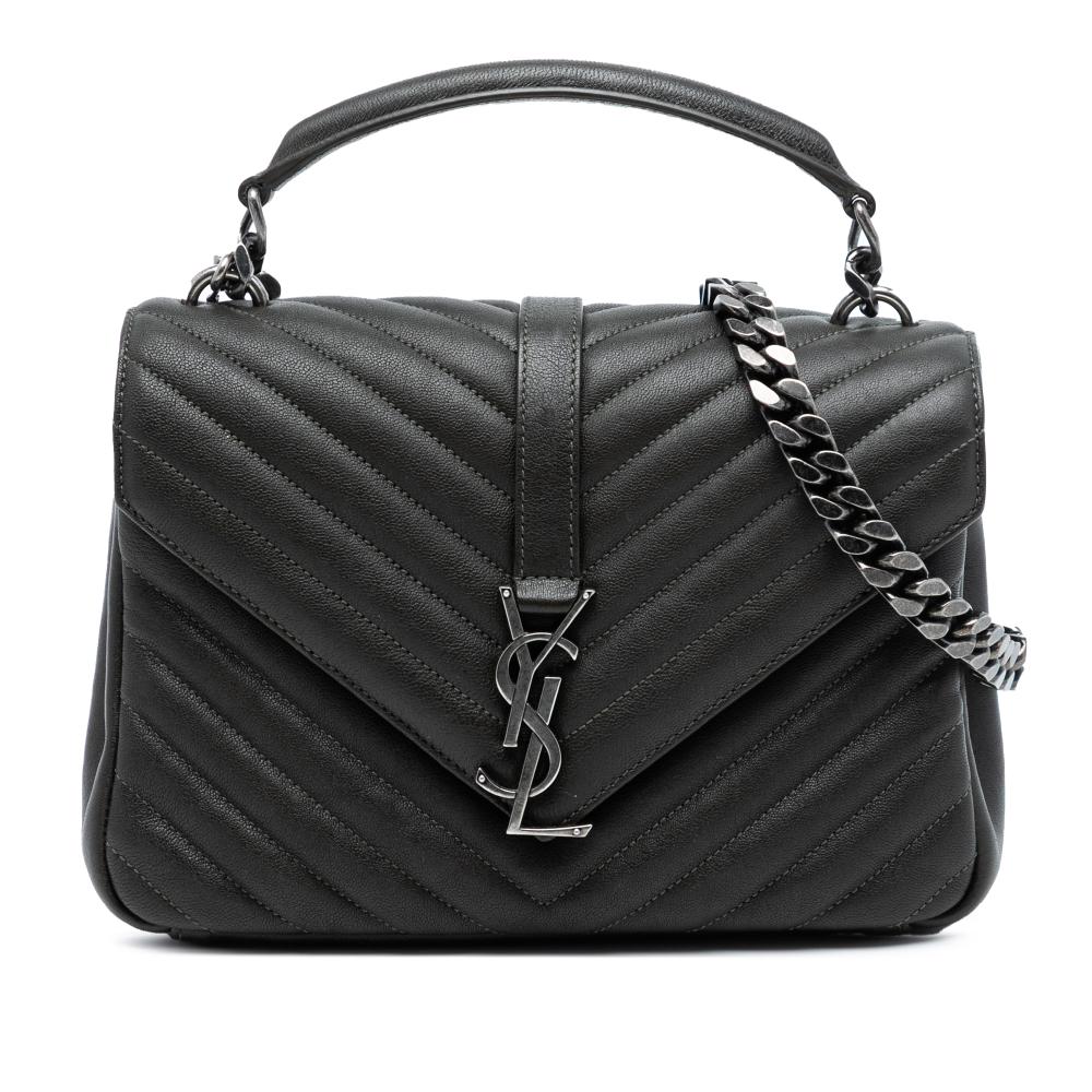 Saint Laurent Black Medium Chevron Sheepskin Monogram College Satchel Italy