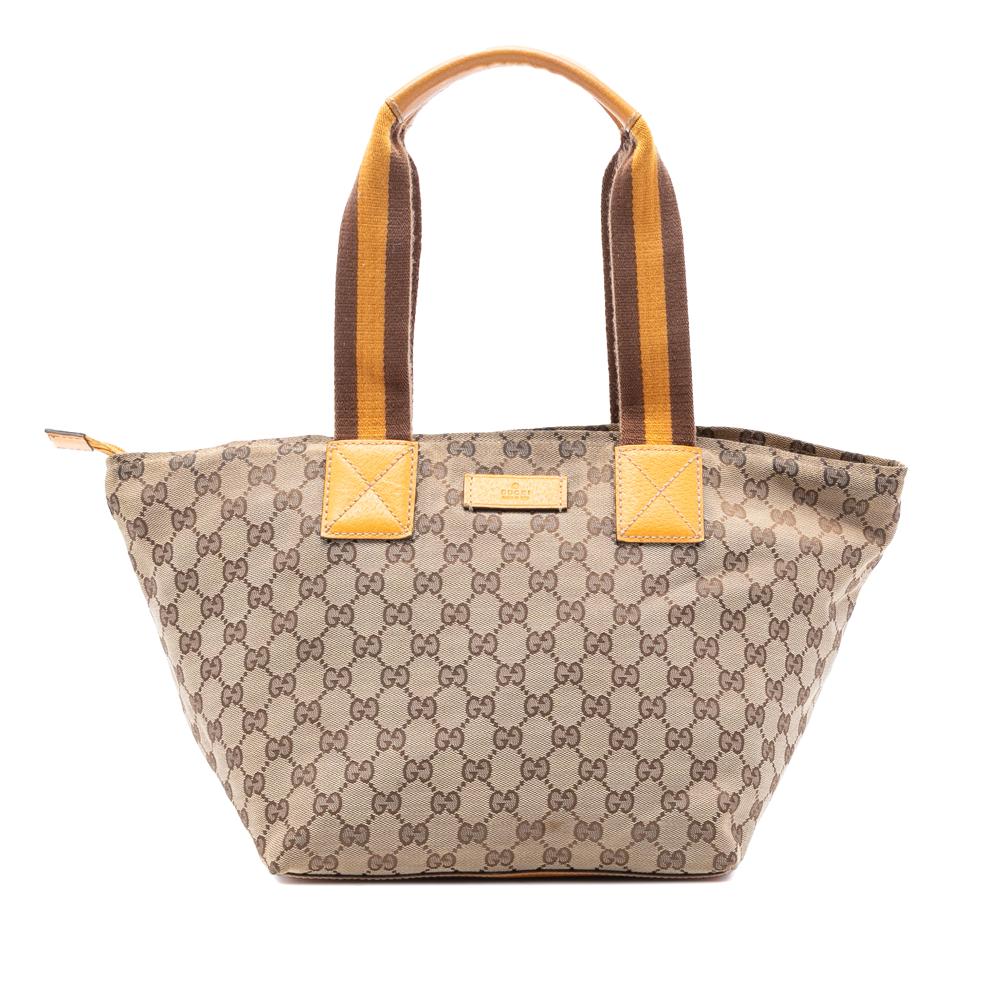 Gucci AB Gucci Brown Beige Canvas Fabric GG Web Tote Italy