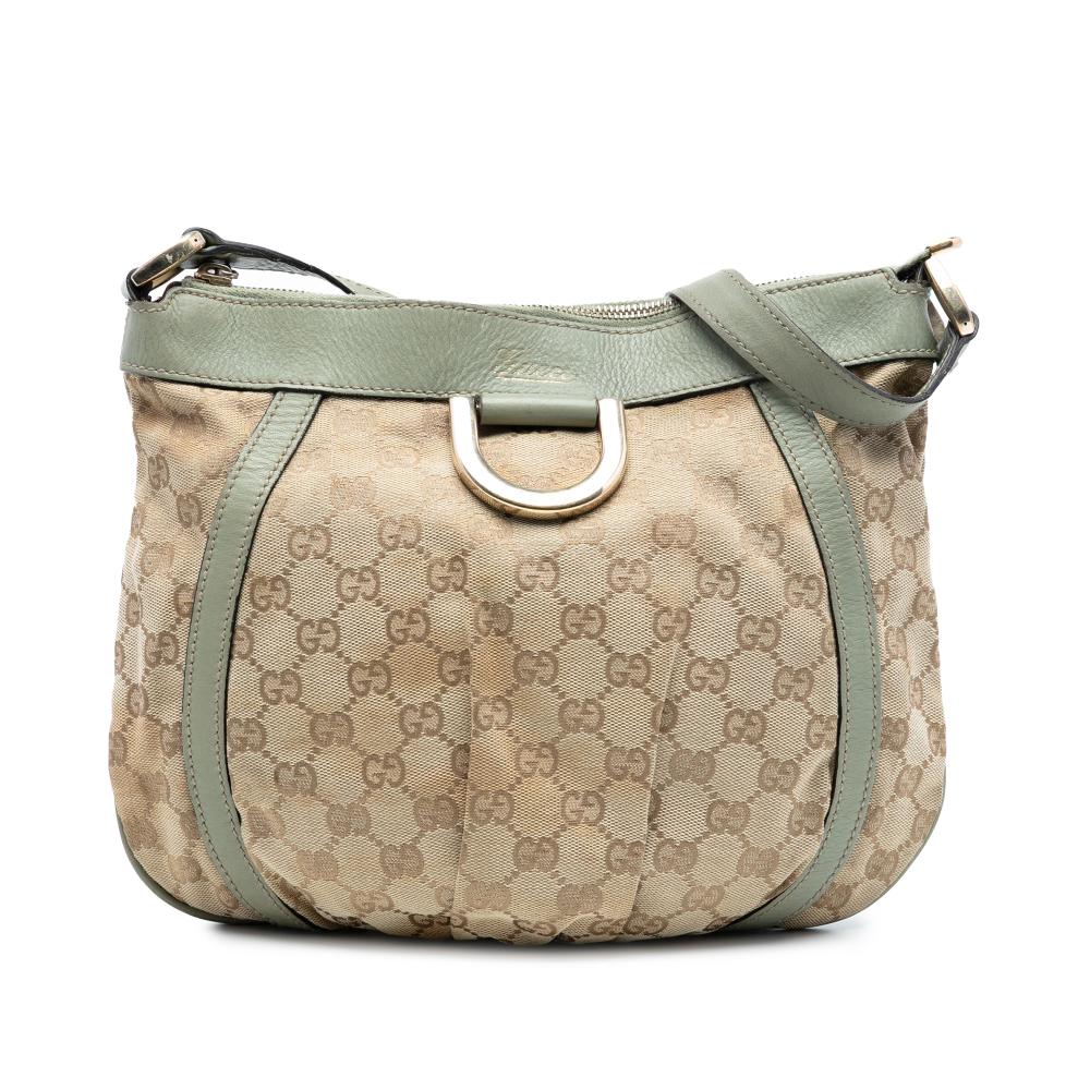 Gucci B Gucci Brown Beige Canvas Fabric GG Abbey D Ring Crossbody Italy