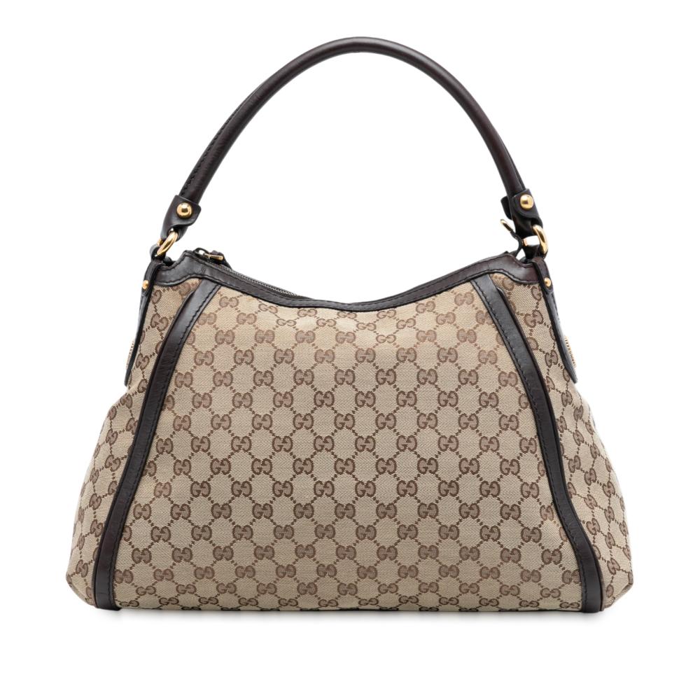 Gucci B Gucci Brown Beige Canvas Fabric GG Scarlett Shoulder Bag Italy
