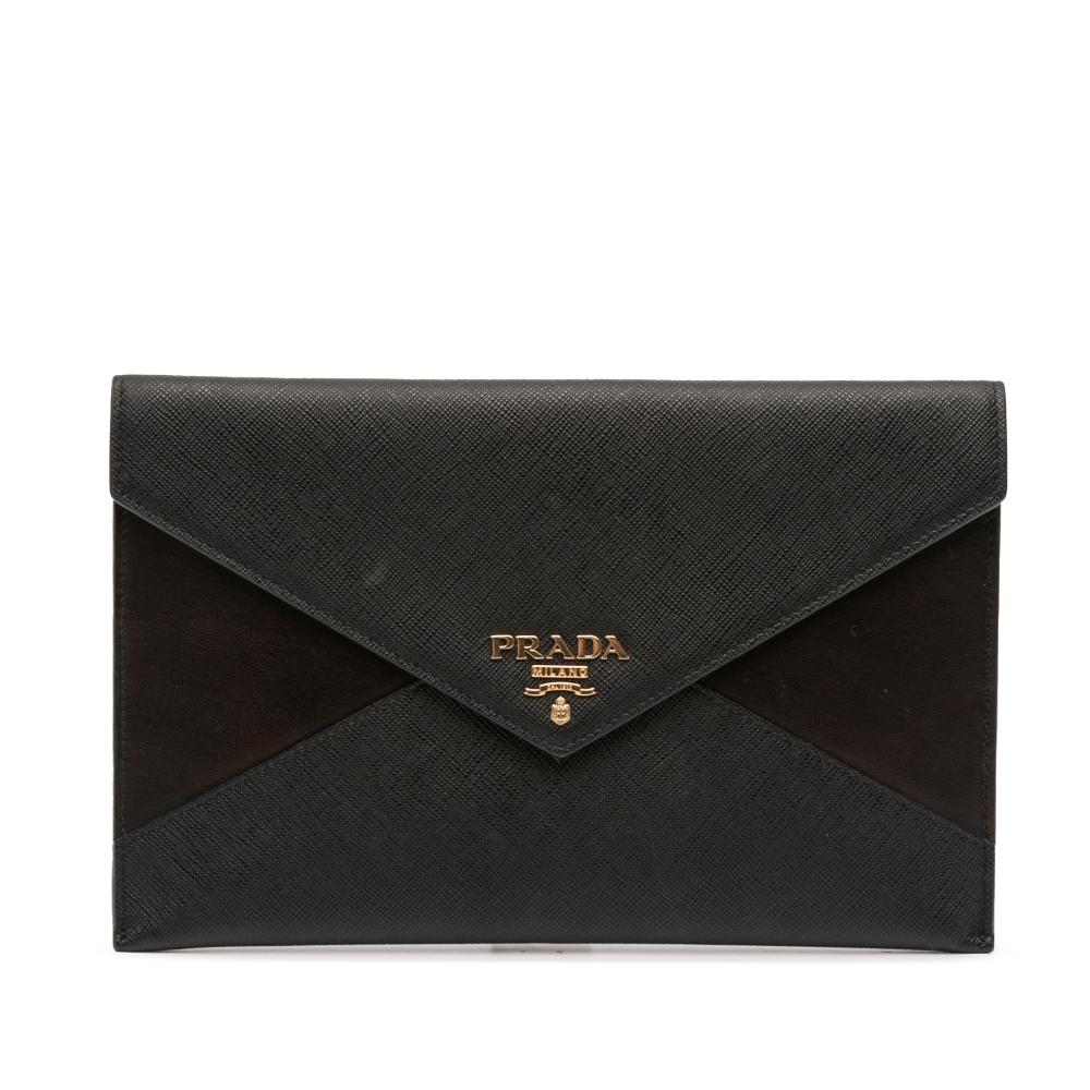 Prada AB Prada Black Saffiano Leather Envelope Clutch Italy