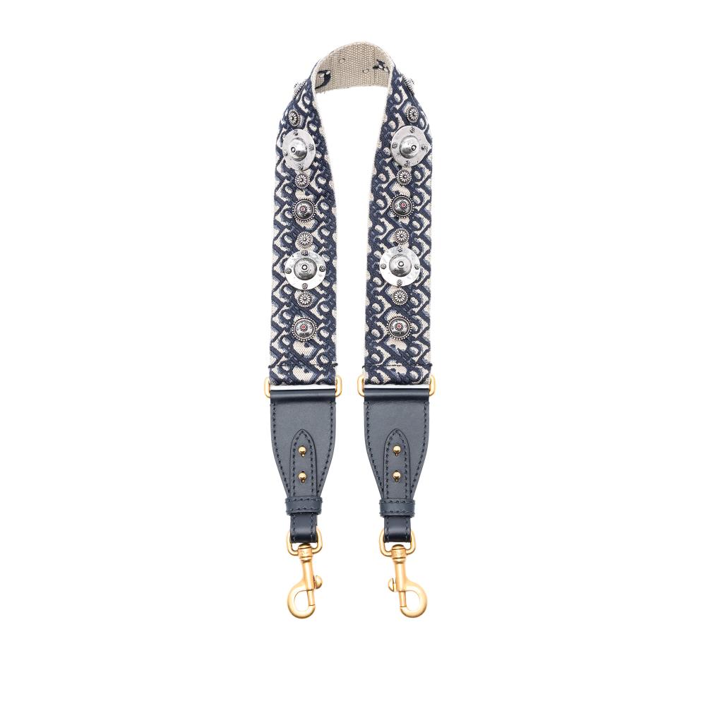 Christian Dior AB Dior Blue Navy Canvas Fabric Oblique Embroidered Studded Bag Strap Italy