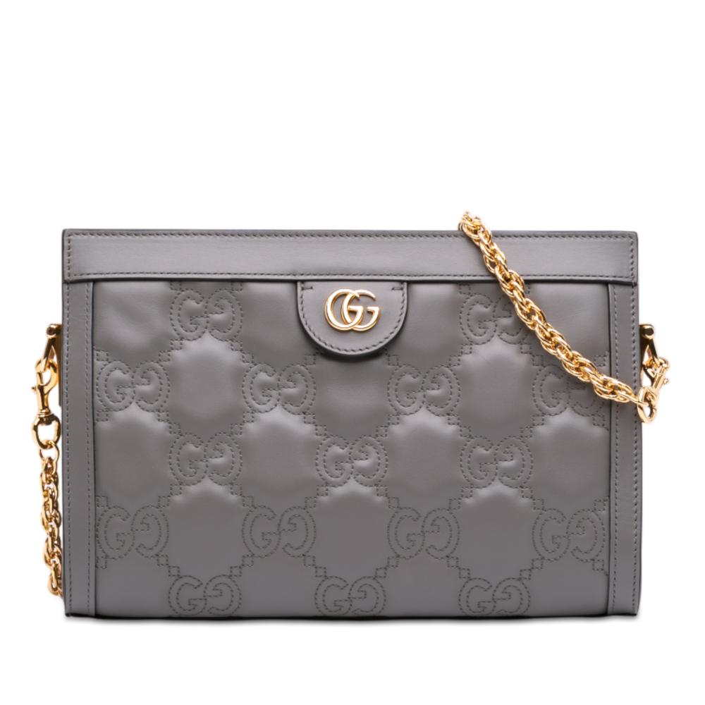 Gucci AB Gucci Gray Calf Leather Small GG Marmont Matelasse Ophidia Chain Bag Italy