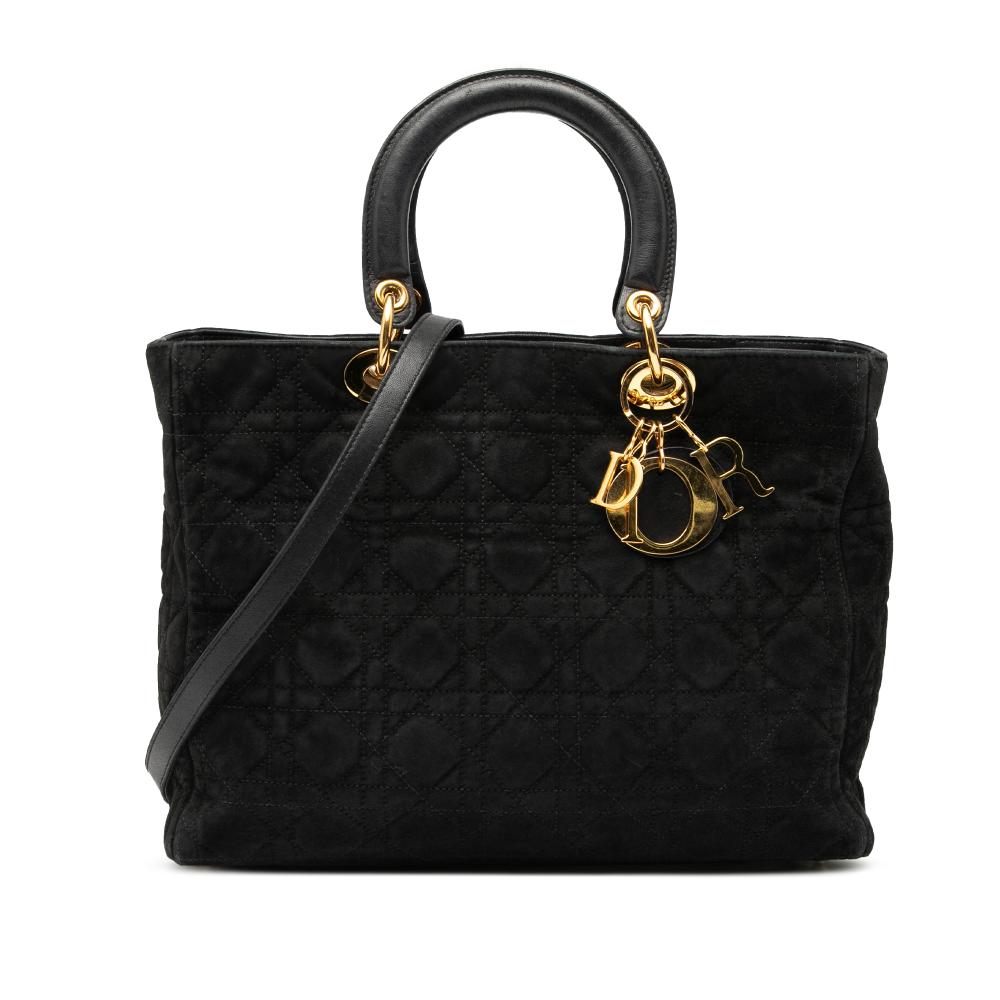 Christian Dior B Dior Black Suede Leather Large Cannage Lady Dior Italy