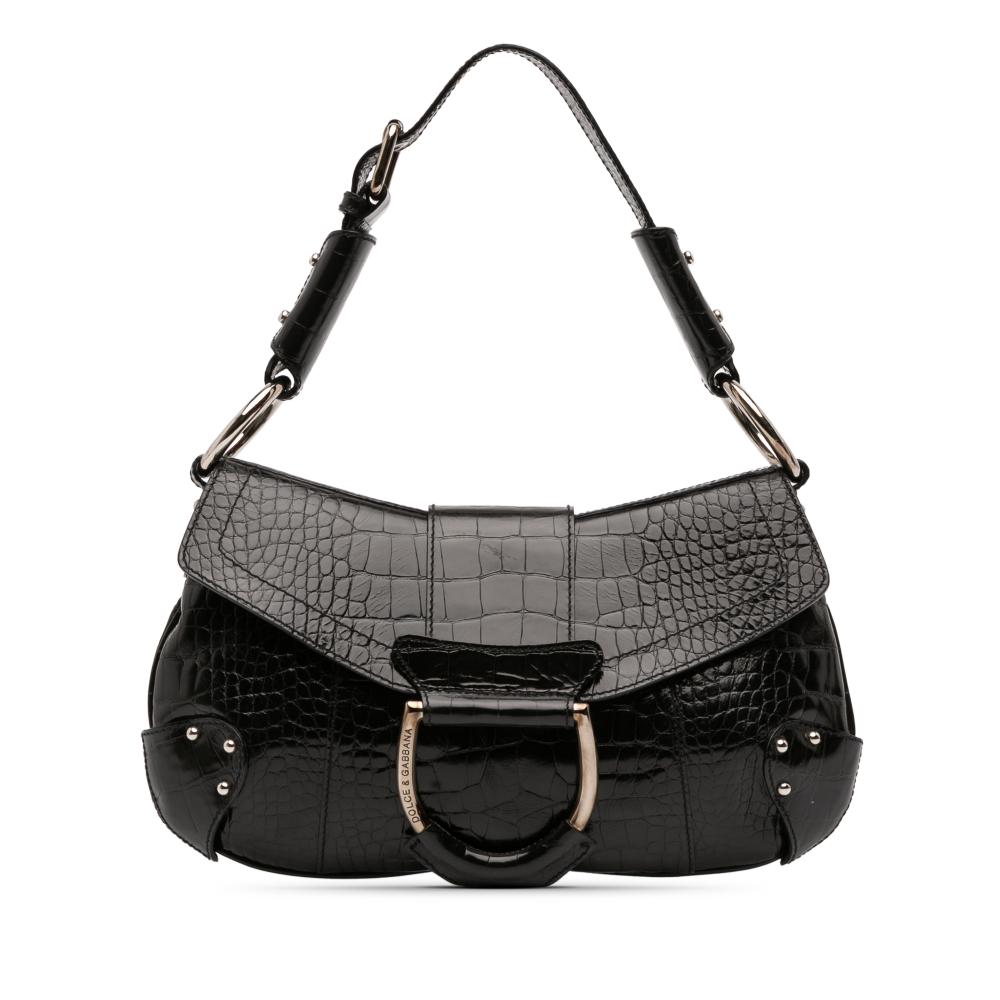 Dolce&Gabbana B Dolce & Gabbana Black Calf Leather Embossed Flap Shoulder Bag Italy