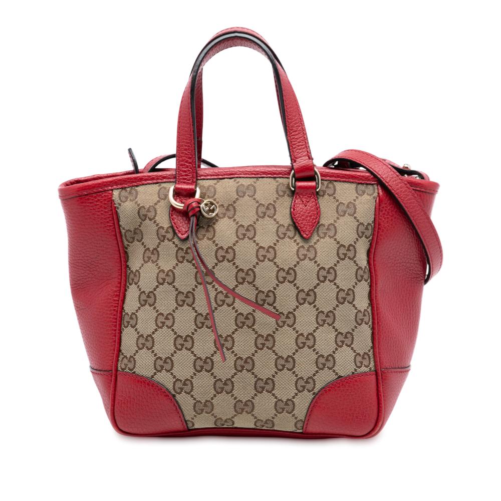 Gucci AB Gucci Brown Beige with Red Canvas Fabric Small GG Bree Satchel Italy