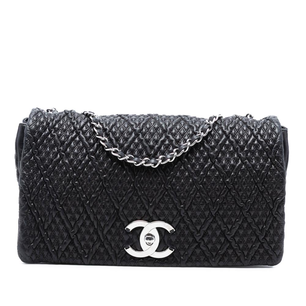 Chanel B Chanel Black Lambskin Leather Leather CC Quilted Astrakhan Single Flap Italy