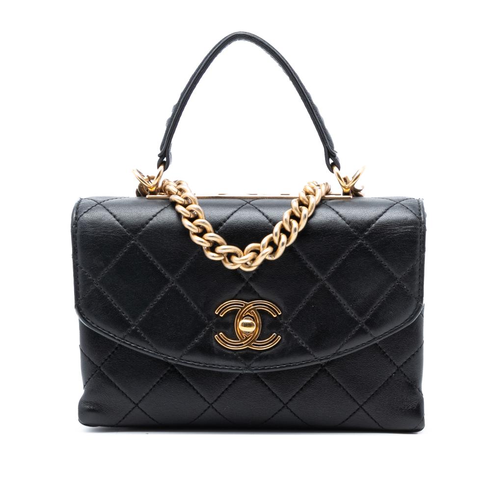 Chanel B Chanel Black Lambskin Leather Leather Small Quilted Lambskin Trendy Spirit Top Handle Bag Italy