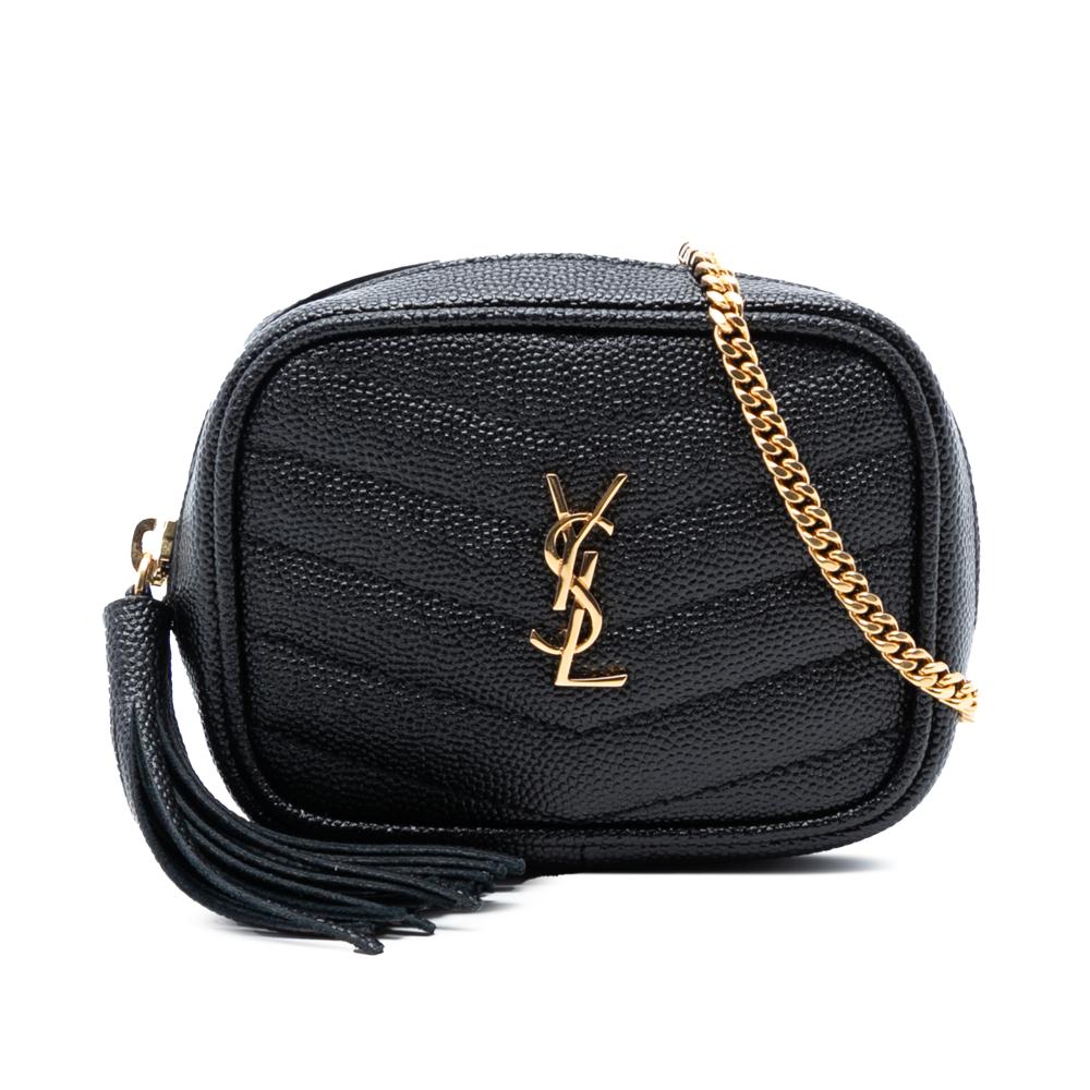 Saint Laurent AB Saint Laurent Black Calf Leather Baby Matelasse Grain De Poudre Monogram Lou Camera Bag Italy