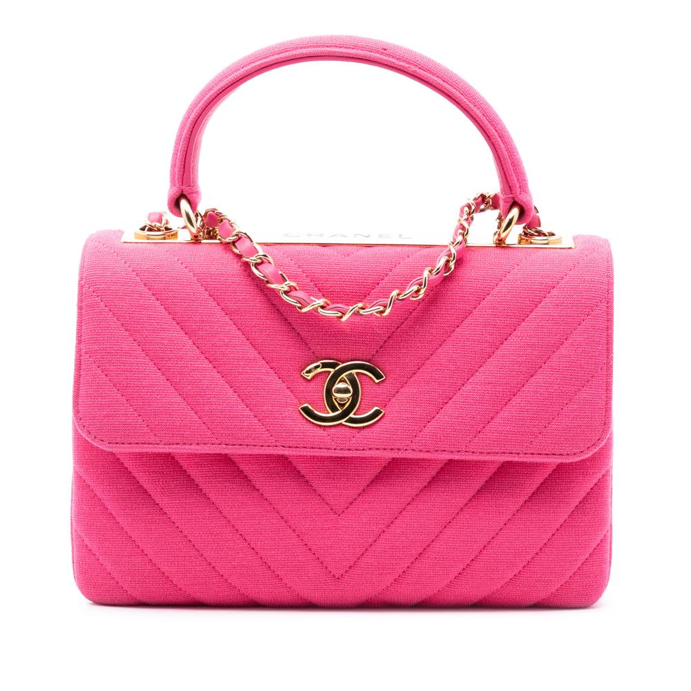 Chanel AB Chanel Pink Hot Pink Cotton Fabric Small Chevron Jersey Trendy CC Top Handle Flap Italy