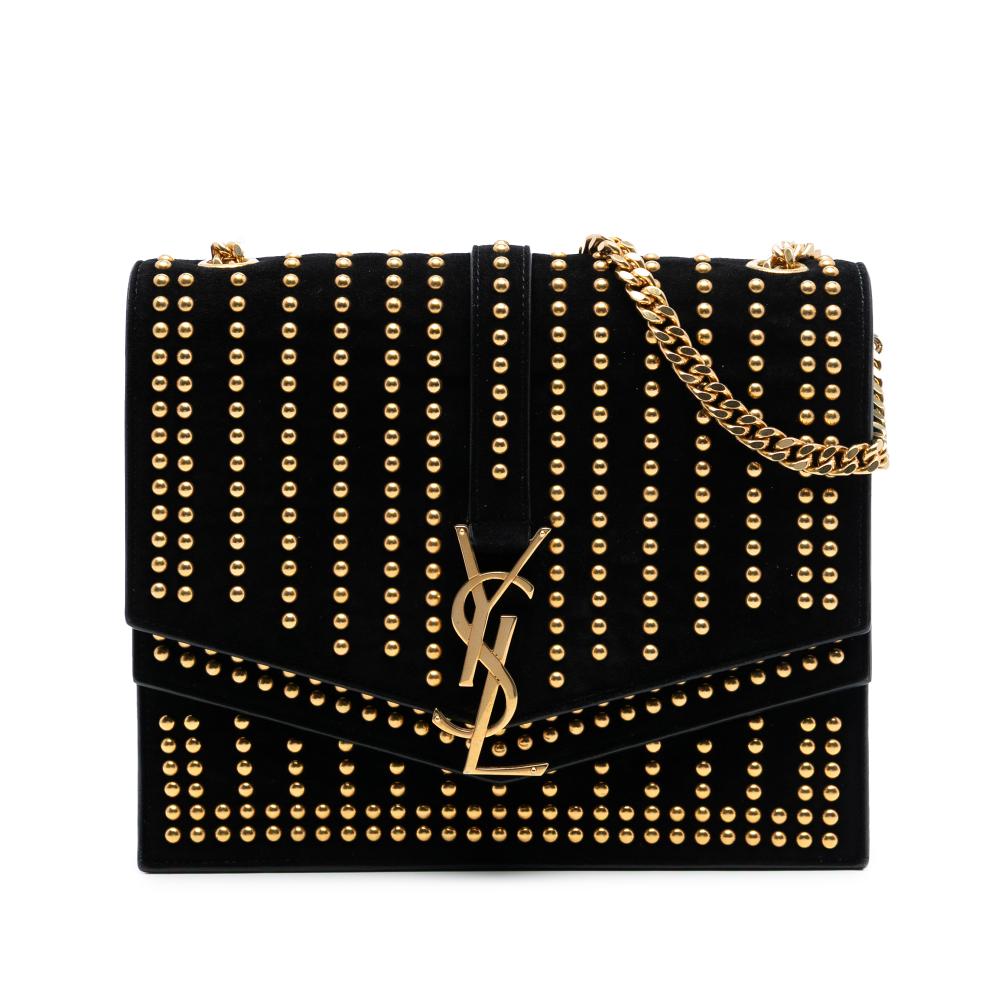 Saint Laurent AB Saint Laurent Black Suede Leather Medium Studded Monogram Sulpice Crossbody Italy