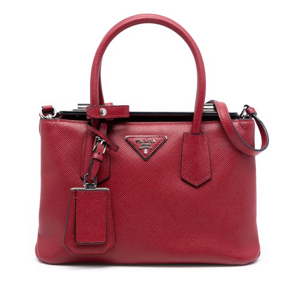 Prada B Prada Red Dark Red Saffiano Leather Small Cuir Turnlock Twin Satchel Italy