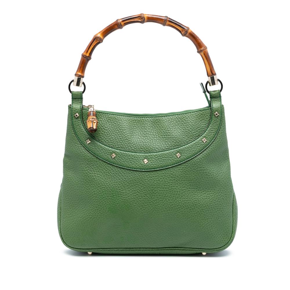Gucci B Gucci Green Canvas Fabric Leather Bamboo Anita Handbag Italy