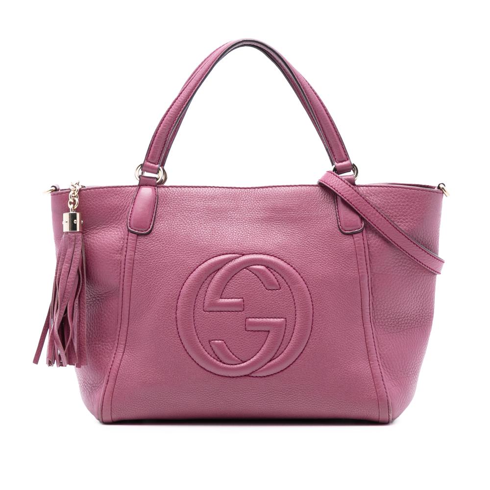 Gucci B Gucci Purple Calf Leather Small Pebbled Soho Cellarius Satchel Italy