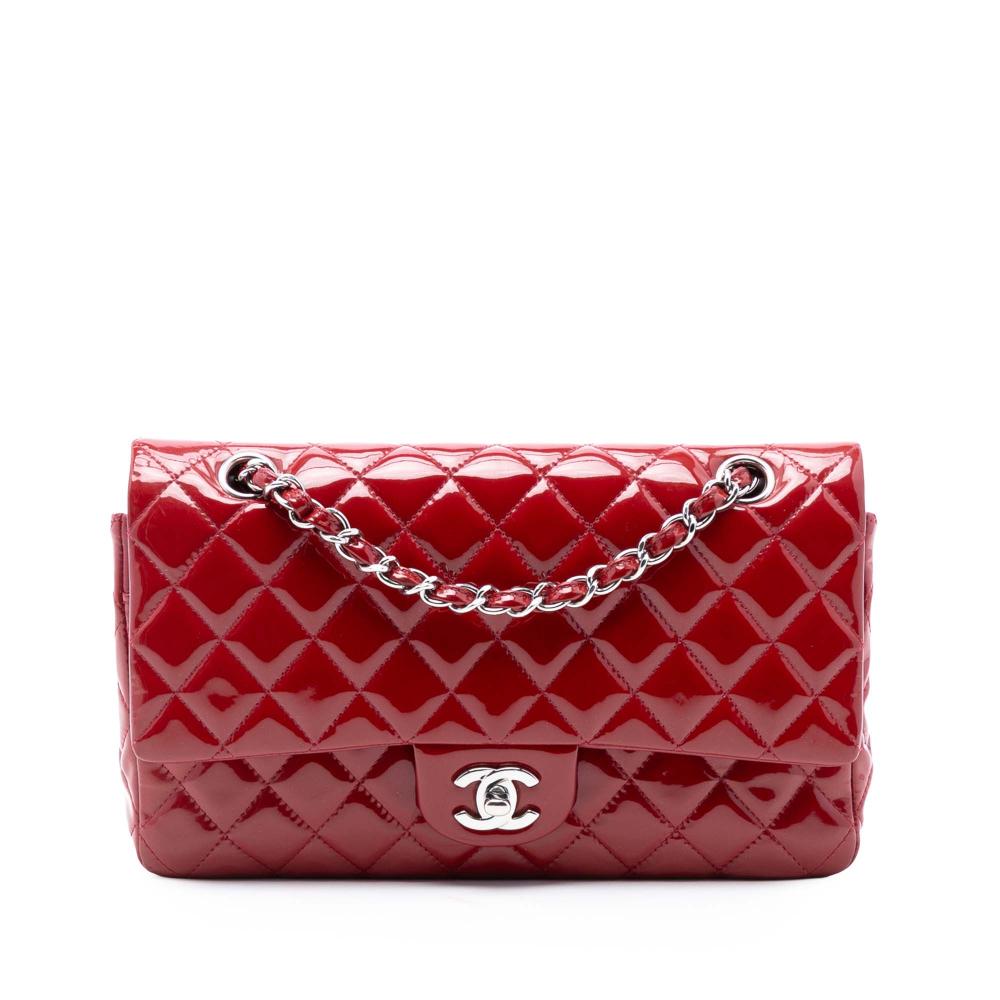 Chanel AB Chanel Red Dark Red Patent Leather Leather Medium Classic Patent Double Flap France