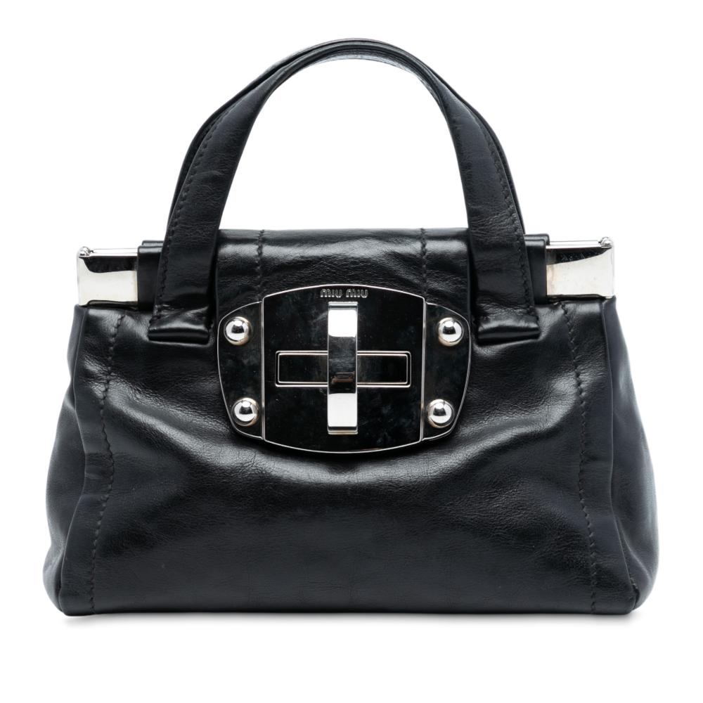 Miu Miu B Miu Miu Black Calf Leather Turn Lock Handbag Italy