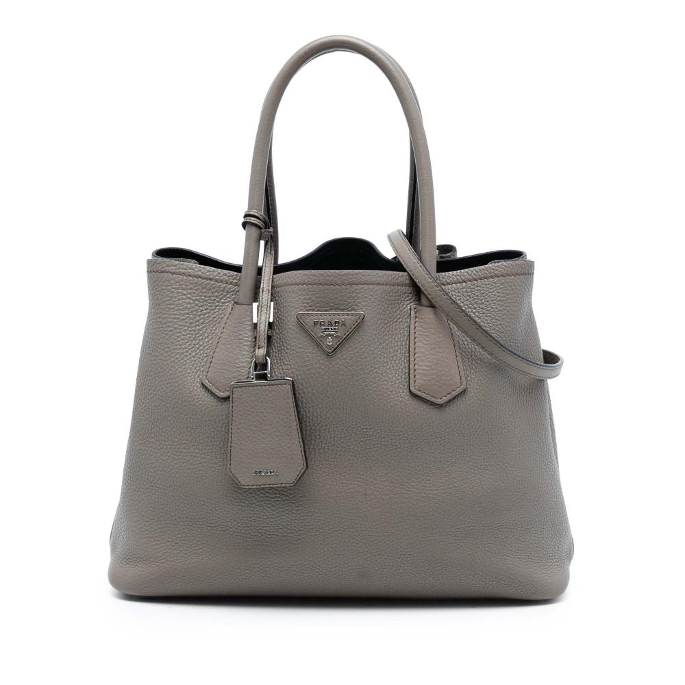 Prada B Prada Gray Calf Leather Medium Vitello Daino Cuir Double Handle Satchel Italy