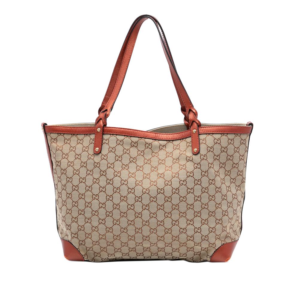 Gucci B Gucci Brown Beige Canvas Fabric Medium GG Craft Tote Italy