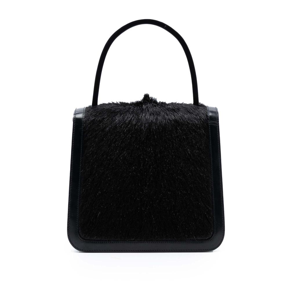 Celine B Celine Black Pony Hair Natural Material Leather Trimmed Acrylic Top Handle Bag Italy