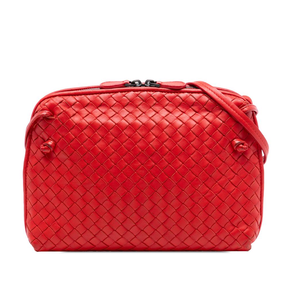 Bottega Veneta B Bottega Veneta Red Nappa Leather Leather Nappa Intrecciato Nodini Crossbody Italy