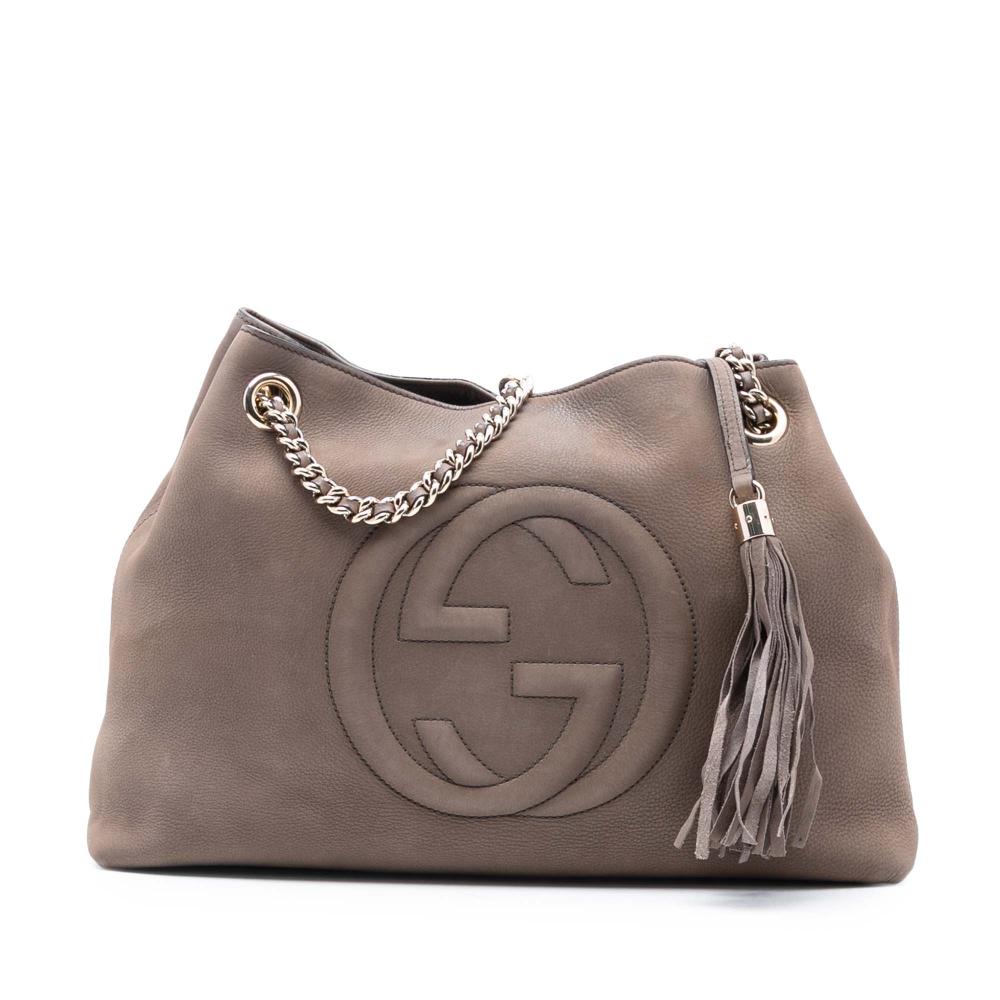 Gucci B Gucci Brown Taupe Nubuck Leather Leather Medium Soho Chain Tote Italy