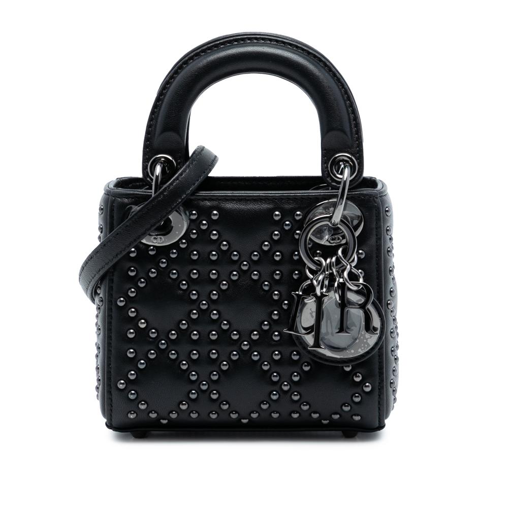 Christian Dior AB Dior Black Lambskin Leather Leather Micro Lambskin Cannage Studded Supple Lady Dior Italy
