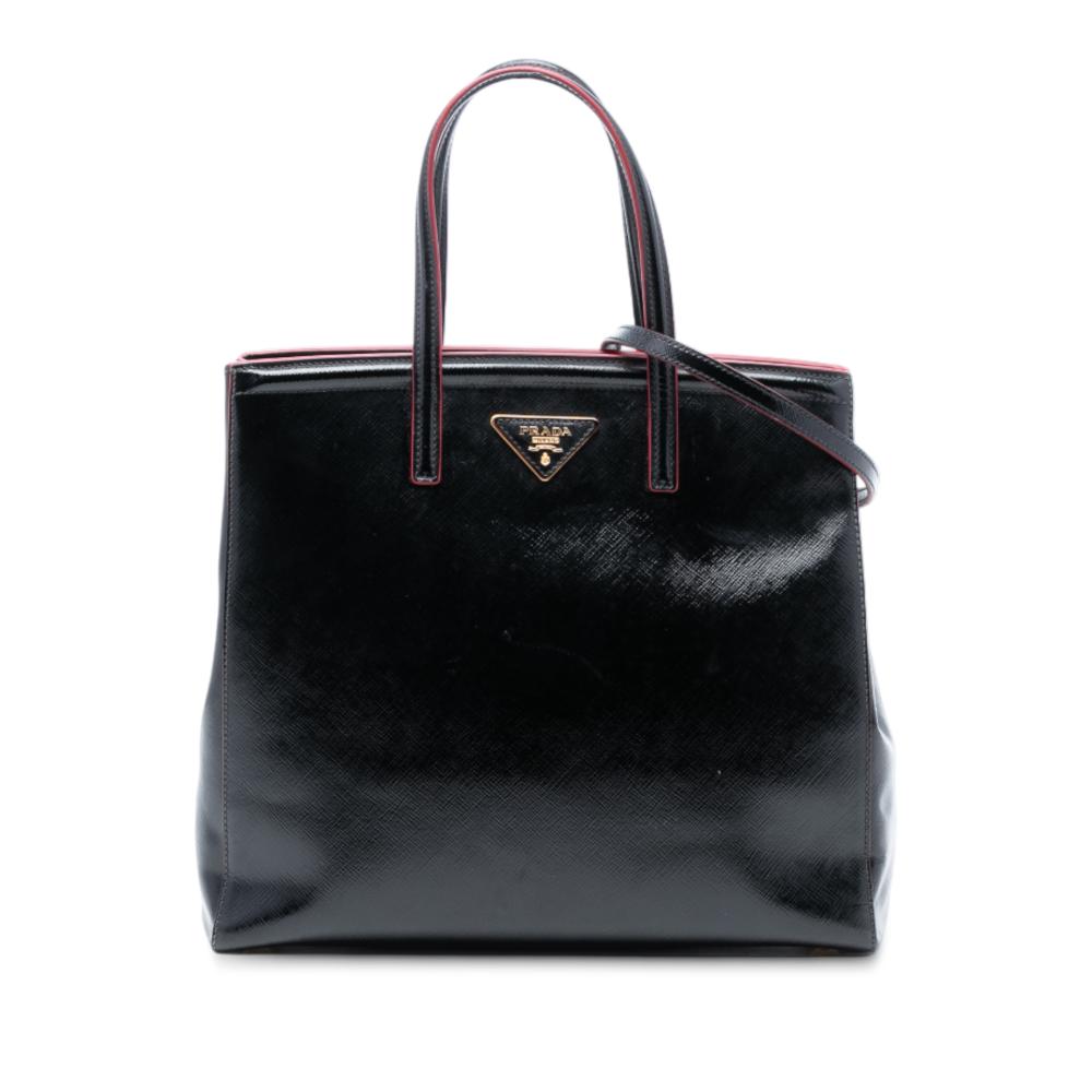 Prada B Prada Black Saffiano Leather Vernice Satchel Italy