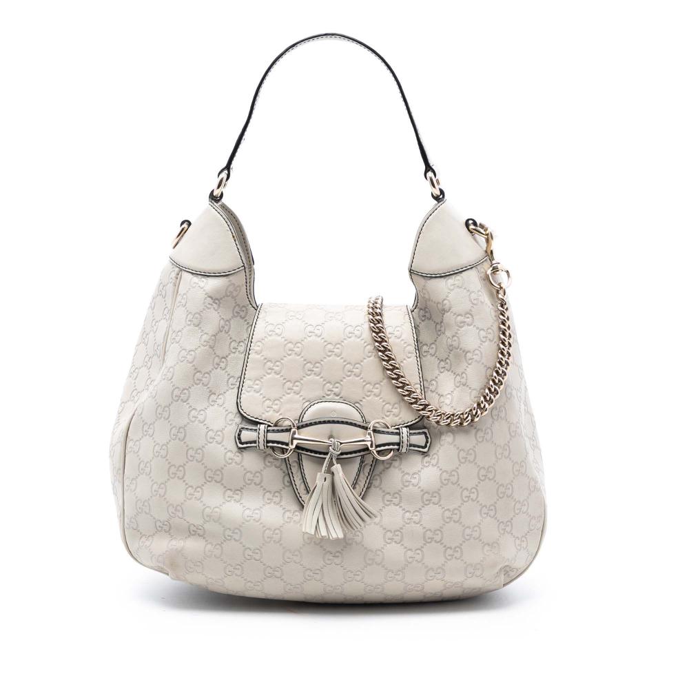 Gucci B Gucci White Calf Leather Medium Guccissima Emily Satchel Italy
