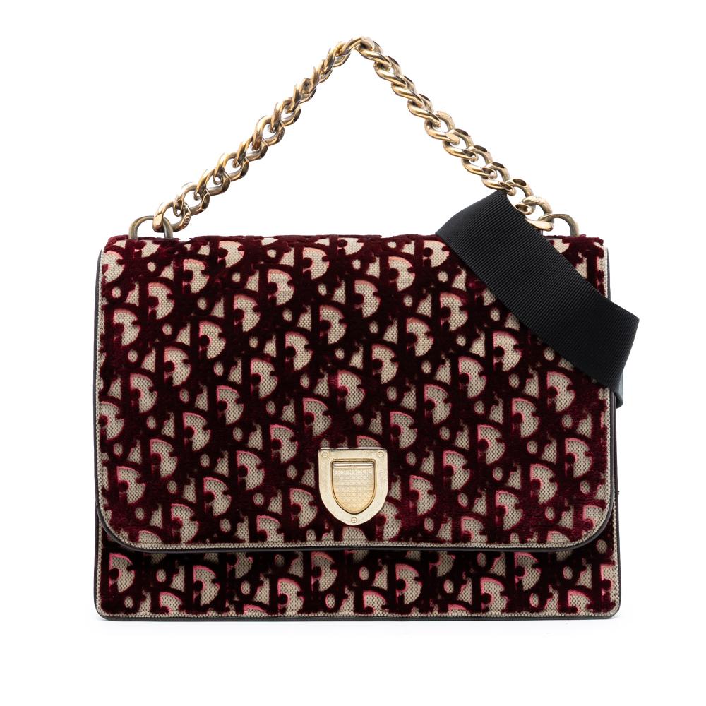 Christian Dior B Dior Red Burgundy Velvet Fabric Large Oblique Canvas and Diorama Flap Italy