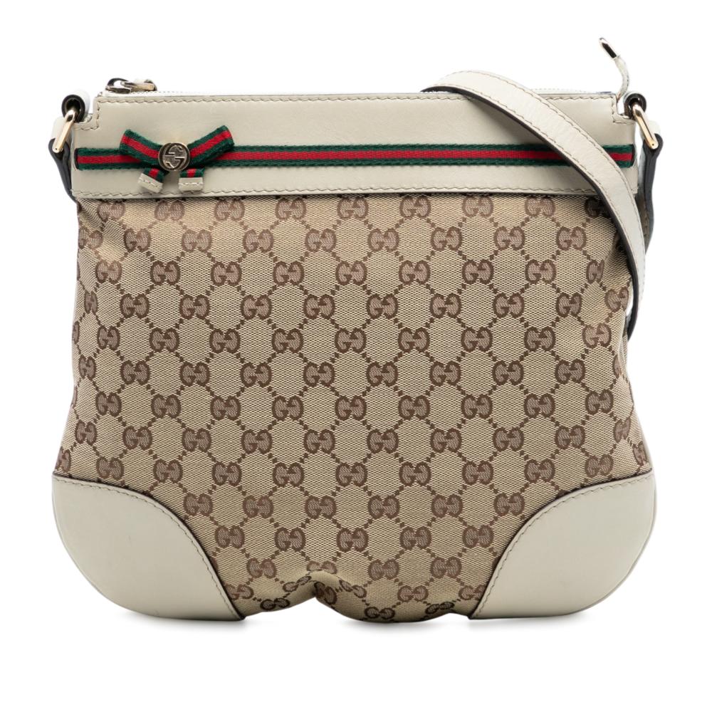 Gucci AB Gucci Brown Beige with White Canvas Fabric GG Web Mayfair Crossbody Italy