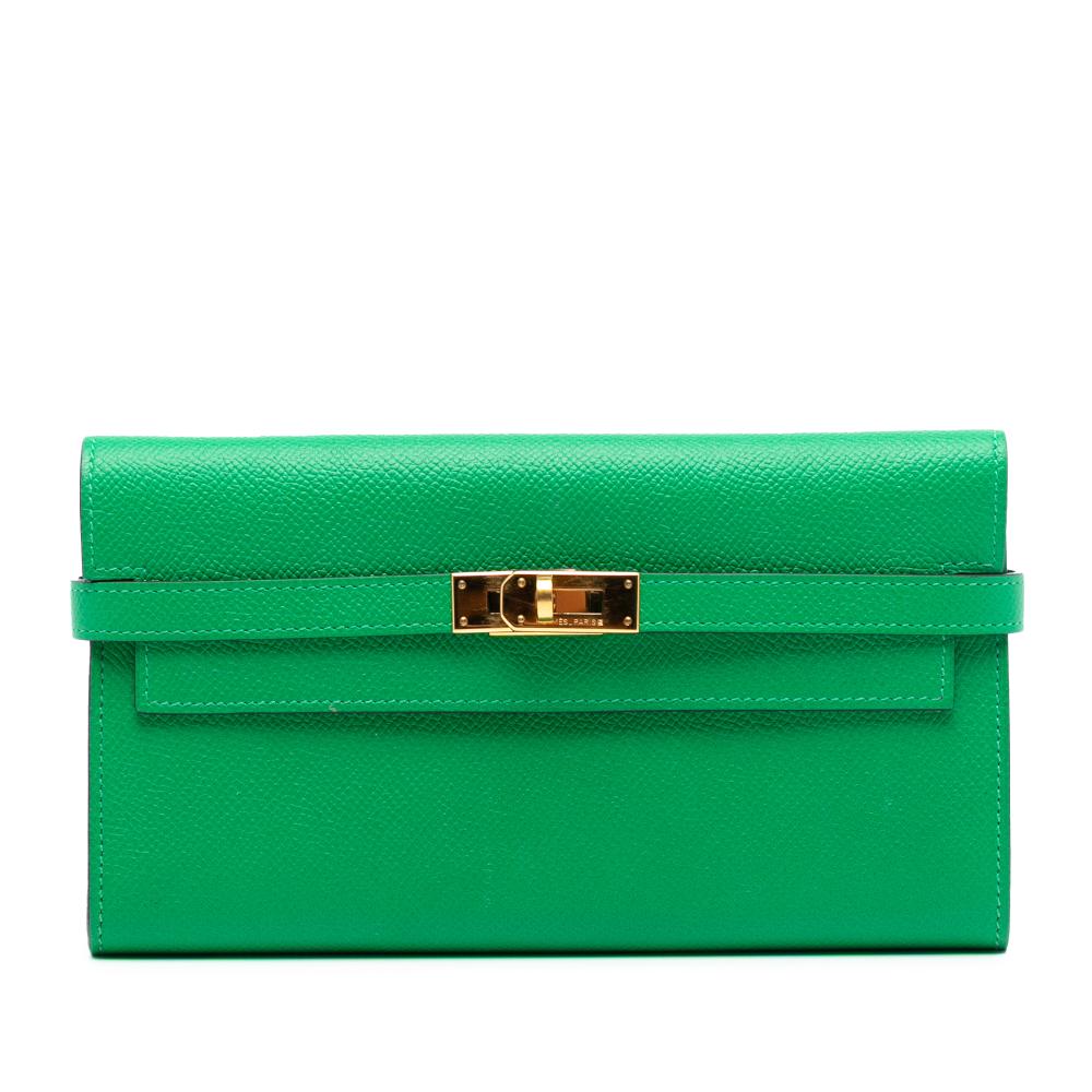 Hermès AB Hermès Green Calf Leather Epsom Kelly Longue Wallet France