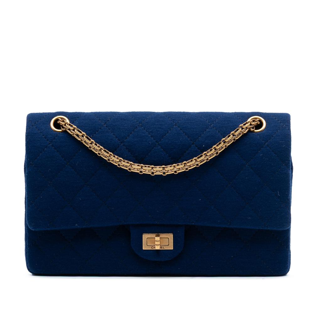 Chanel AB Chanel Blue Dark Blue Cotton Fabric Quilted Jersey Reissue 2.55 Double Flap 226 France