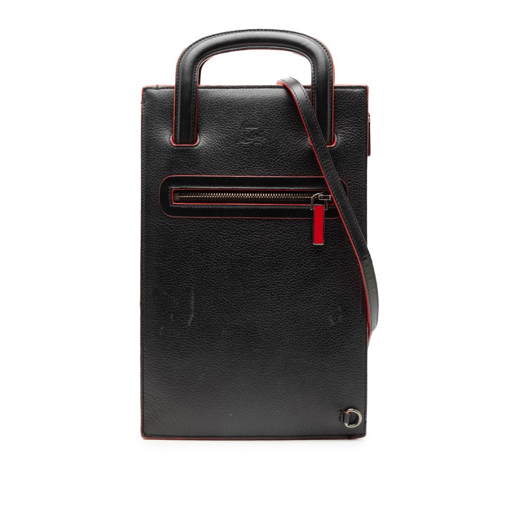 Christian Louboutin B Christian Louboutin Black with Red Calf Leather Trick Track Satchel Italy