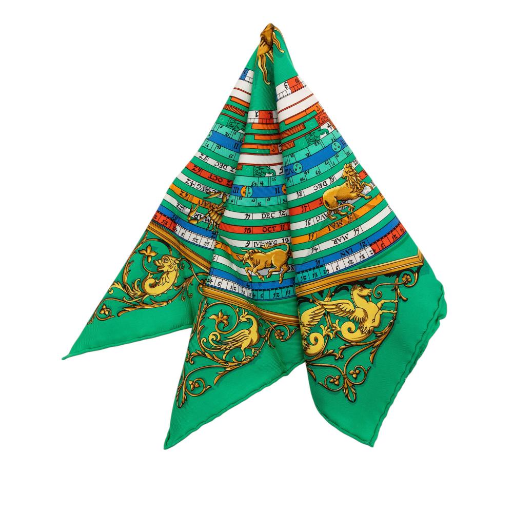 Hermès AB Hermès Green Silk Fabric Astrologie Dies et Hore Handkerchief France