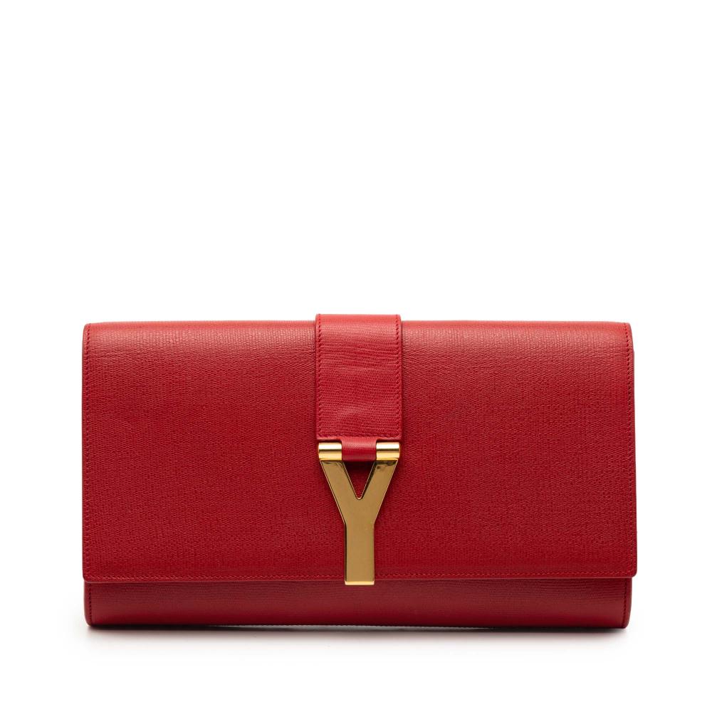 Saint Laurent B Saint Laurent Red Calf Leather Textured Chyc Ligne Clutch Italy