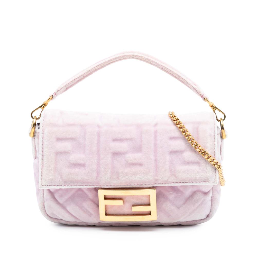 Fendi B Fendi Pink Light Pink Velvet Fabric Mini Zucca Embossed Baguette Satchel Italy