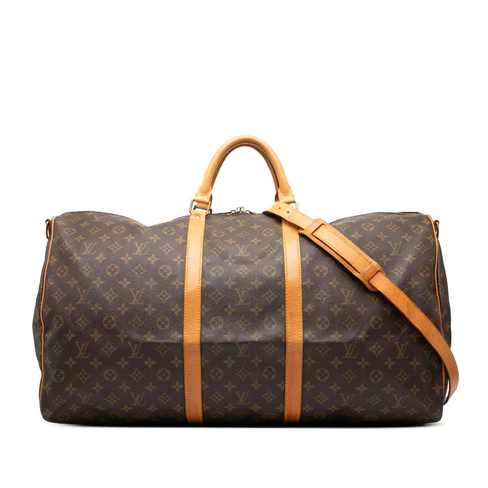 Louis Vuitton B Louis Vuitton Brown Monogram Canvas Fabric Monogram Keepall Bandouliere 60 France