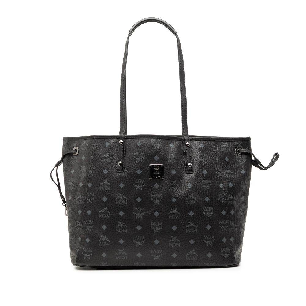 MCM B MCM Black Calf Leather Visetos Coated Canvas Tote Korea, South