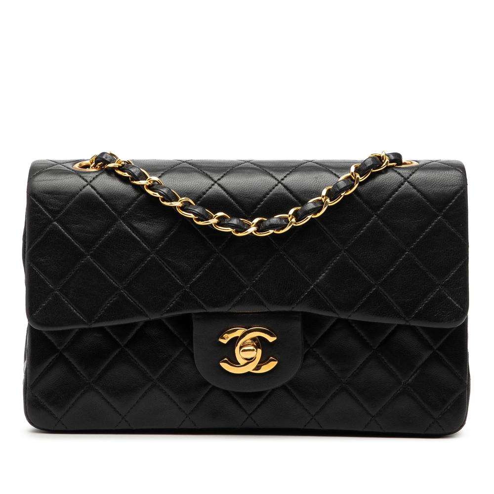 Chanel B Chanel Black Lambskin Leather Leather Small Classic Lambskin Double Flap France